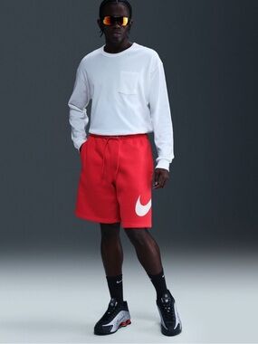 Nike Men’s Red Basketball Shorts with White Swoosh